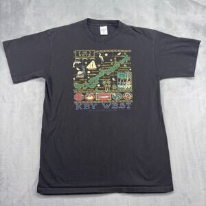 90s Single Stitch T-Shirt Mens Large Black Florida Key West Sisco Pro Weight USA